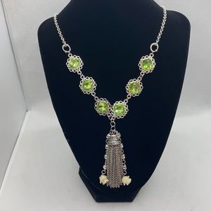 Handcrafted Green Dangle Statement Necklace